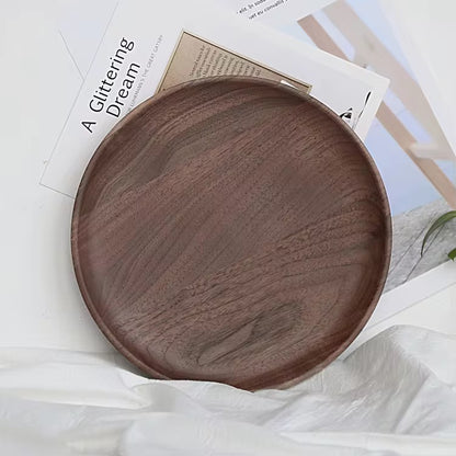 Luxury Walnut Wooden Round Tray