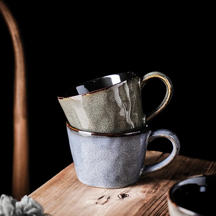 Vintage Brown & Blue Ceramic Coffee Mug