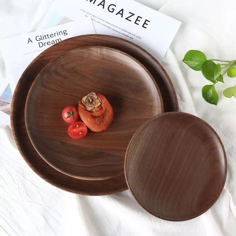 Luxury Walnut Wooden Round Tray