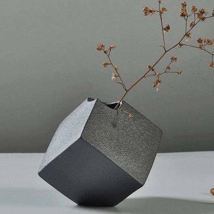 Creative Black Nordic Ceramic Cube Vase